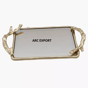 Bandeja de comida de madera maciza de Color negro con forma de rectángulo de diseño moderno con diseño de hoja, mango de aluminio, Material de mármol, bandeja para servir - Product Image 2