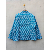 Buatan tangan Indian Vintage wanita jaket putih dan Teal bunga unik blok desain cetak pada kapas berlapis bernapas gaya