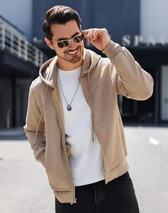 Custom Men's Quilted Full-<b>Zip</b> Hoodie Jacket | Lightweight Waffle Knit Texture | Custom Apparel & Private Label Supplier - Product Image 5