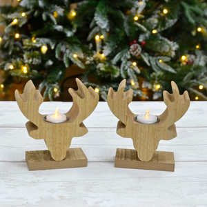 Ciervos cabeza en forma de madera 3D diseñador decorativo vela moderna soporte de luz de té soportes para decoración del hogar para fiestas de Navidad - Product Image 1
