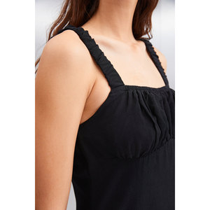 ETHIQUET ERIDANIA Robe courte en tissu crêpe tissé pour femme, col Kuplu Romantik - Product Image 3