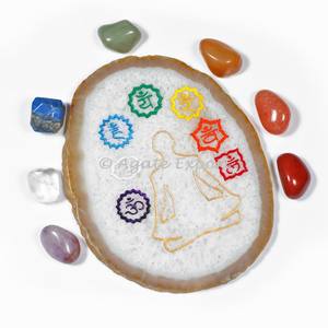 Ensemble de Pierres d'Agate Naturelles de Guérison, Cristaux de Quartz Gravés 7 Chakras, Sculptures de Mascottes Style Feng Shui, Art et Objets de Collection - Product Image 6