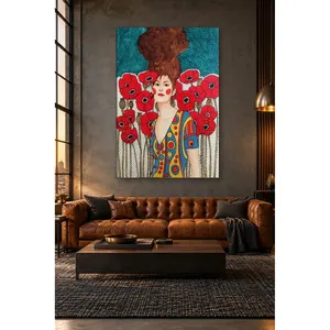 Fida, femme aux cheveux bruns parmi des coquelicots rouges, impression sur toile - Product Image 4