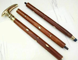 Darby Head Canne en bois de style antique Poignée en laiton massif avec embout en caoutchouc pour les activités de randonnée et de marche en plein air - Product Image 3