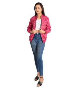 Femmes belle main bloc imprimé coton matelassé veste imprimé fleuri décolleté poches hiver court manteau tissé tissage - Product Image 2