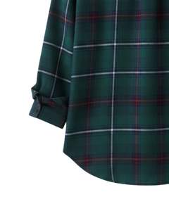 Camisa Oversize de Franela a Cuadros para Mujer, Verde Oscuro, Manga Larga, Casual, Suave, para Otoño e Invierno, Venta al por Mayor - Product Image 6