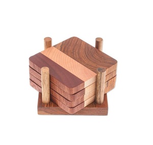 Juego de 6 posavasos de té de madera de acacia con Esquina de latón para el hogar y la cocina, posavasos de madera cuadrada de Hotel con caja, venta personalizada - Product Image 6