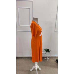 Robe courte en viscose à manches courtes et col rond pour femme, imprimé chat, 37498 - Orange - Product Image 6