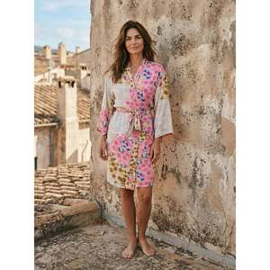 Vintage Floral Romance Silk Sari Boho Kimono Luxury Loungewear House <b>Robe</b> Flowy Gown Duster <b>Beach</b> Cover-Up for Swimsuit - Product Image 1