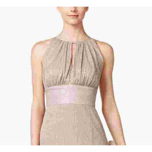 Vestido Halter Dorado con Abertura en Forma de Llave para Mujer, Marca R&M Richards, Tejido Metálico, Silueta Ajustada, Cintura Natural, Talla 12 - Product Image 2