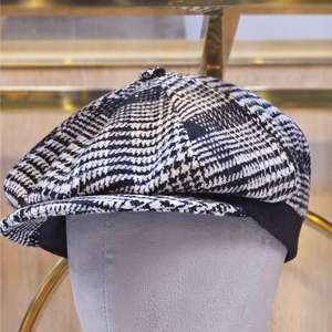 This is a newsboy <b>flat</b> <b>cap</b> in a tartan or checked wool blend fabric - Product Image 3