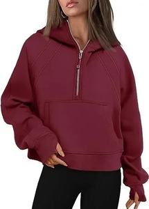 Sudadera con capucha de media cremallera ecológica con estampado Digital de invierno para mujer, suéter corto de felpa de ajuste Regular, ropa informal - Product Image 6