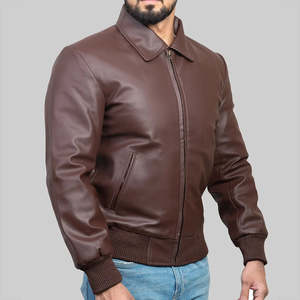 Veste d'hiver en cuir véritable pour homme de haute qualité, col rabattu, fermeture éclair, coupe-vent et respirante, fabriquée au Pakistan - Product Image 1