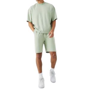 Conjuntos de Camisetas y Pantalones Cortos de Algodón de Alta Calidad para Hombre, Corte Cuadrado, Verano, Conjuntos Cortos de Punto Personalizados, Traje Deportivo Informal - Product Image 1