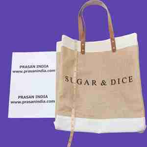 Sacs à main fourre-tout en jute à lanière en cuir pur avec logo personnalisé Sacs à provisions sur mesure modèle PrasanIndia Jute 01 Medium - Product Image 2