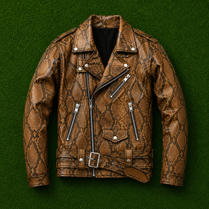 Veste en cuir d'agneau véritable à motif peau de serpent de qualité supérieure pour hommes, manteau d'hiver en cuir PU souple de luxe, personnalisable - Product Image 2