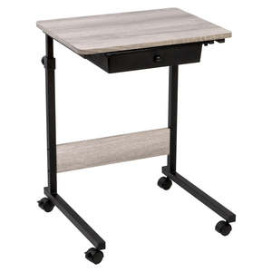<b>Adjustable</b> Wood Overbed Bedside <b>Table</b> with Wheels for Hospital and Home Medical Use - Product Image 1