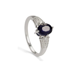 Bague en argent sterling avec saphir bleu thaïlandais et zircon blanc 1,95 carats - Product Image 1