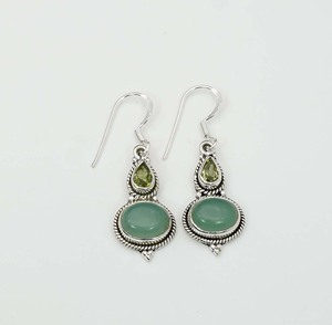 Pendientes de Plata de Ley 925 con Dos Piedras, Peridoto Verde Tallado y Calcedonia Aqua, Amuleto de Piedra Natal del Mes de Mayo, para Mujer, Uso Diario - Product Image 2