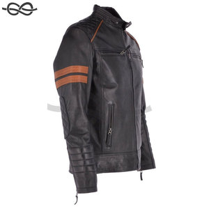 แจ๊กเก็ตหนังขี่มอเตอร์ไซค์สำหรับผู้ชายสีดำสีน้ำตาลเข้มสไตล์คลาสสิก - Product Image 5
