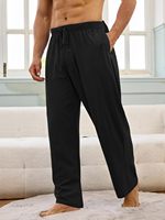 Pijamas de Verano para Hombre, Corte Clásico, Manga Larga, Secado Rápido, Transpirables, Tejido de Punto de Spandex/Algodón, con Bolsillos, Ropa para el Hogar