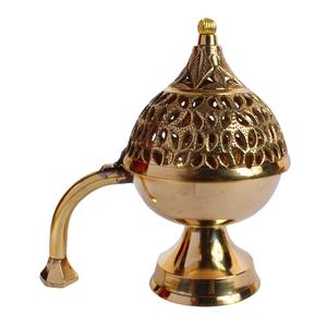 Decorative Designer Gold Finished Incense <b>Burner</b> With Curved Handle <b>For</b> Spiritual Practices Meditation And Table Display - Product Image 1