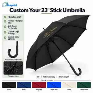 Business UV Protective Classic 23 Inches Plastic J Shape Hook Handle Windproof Fiberglass Rain Custom Logo Straight Umbrella - Product Image 1