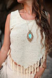 100% Cotton Raw Silk <b>Fringe</b> Crop <b>Top</b> Solid Pattern Ethnic <b>Top</b> with Breathable Knitted Fabric Tribal Style - Product Image 3