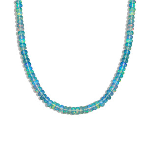 Collar de cuentas de Plata de Ley 925 hecho a mano para mujer, tonos de ópalo Paraiba Natural, joyería y regalo de boda, tamaño de 16 pulgadas - Product Image 1
