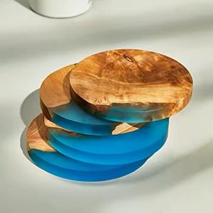 Ensemble de sous-verres à thé en bois naturel de style élégant avec de la résine époxy thé café boissons ensemble de sous-verres modernes de 4 pièces au meilleur prix - Product Image 1