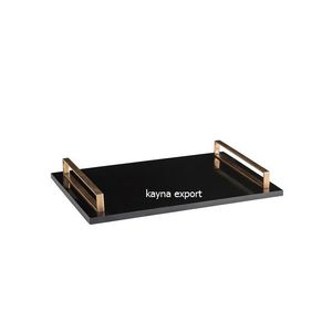 Plateau ovale décoratif artisanal moderne Kayna Export avec poignée en métal argenté et plateau amovible en marbre noir pour Noël - Product Image 3