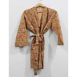 Bata Kimono Floral para Mujer, Estampado a Mano, 100% Algodón, Tejido Suave, Estilo Casual, Talla XS, para Familias, Lote al por Mayor - Product Image 1
