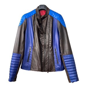 Women's Biker Style Genuine Leather Racing Motorbike Jacket CE Armours Protection Custom Black Blue Motorcycle Jacket for Winter - Product Image 1