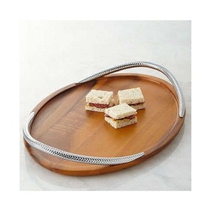 Juego de bandejas para servir alimentos de madera y latón de dos bandejas para servir dulces de forma cuadrada para bodas y eventos - Product Image 5