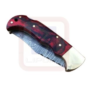 Couteau pliant damas fait main manche en bois rouge garde en acier pour camping survie chasse OEM couteaux de combat Bowie personnalisables - Product Image 5