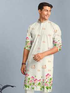El último conjunto de Kurta de rayón pesado para hombres, estilo tradicional, ropa de boda y festival indio con seda estampada para fiestas - Product Image 3