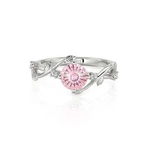 Jeulia Parallel Meet Bypass Vine Leaf Engagement Ring with Pink Sunflare Cut Diamond - Product Image 1