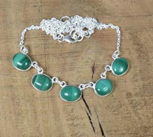Collier pendentif solitaire en malachite verte, argent sterling 925, pierre précieuse naturelle, pierre de naissance d'avril, tendance, certifié, anniversaire - Product Image 2