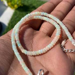 Natural White Ethiopian Opal <b>Beads</b> <b>Necklace</b> Smooth Multi-Fire Stone Handmade Polished Trendy Christian Fashion Beaded <b>Necklaces</b> - Product Image 2