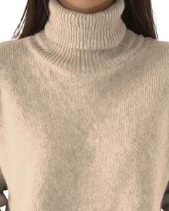 Suéter de Cuello Alto Beige Claro Personalizado para Mujer, Suéter de Punto de Lana Acrílica, Jersey de Manga Larga para Invierno, Fabricante Personalizado, OEM, Venta al por Mayor - Product Image 4