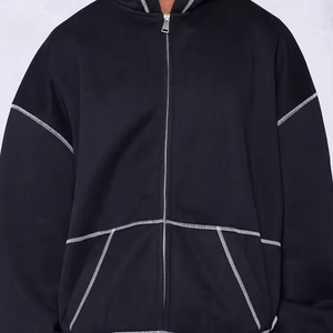 Nouveautés pour hommes, sweat à capuche zippé en molleton de coton avec logo personnalisé, impression, 3 aiguilles, 5 coutures, sweat à capuche zippé surdimensionné pour hommes - Product Image 2