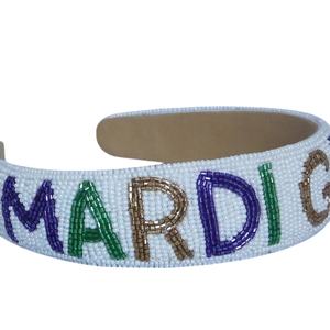 Diseñador de lujo Mardi Gras Diadema Amarillo Verde Blanco Combinación de tres colores con cuentas de perlas Calidad de exportación - Product Image 2