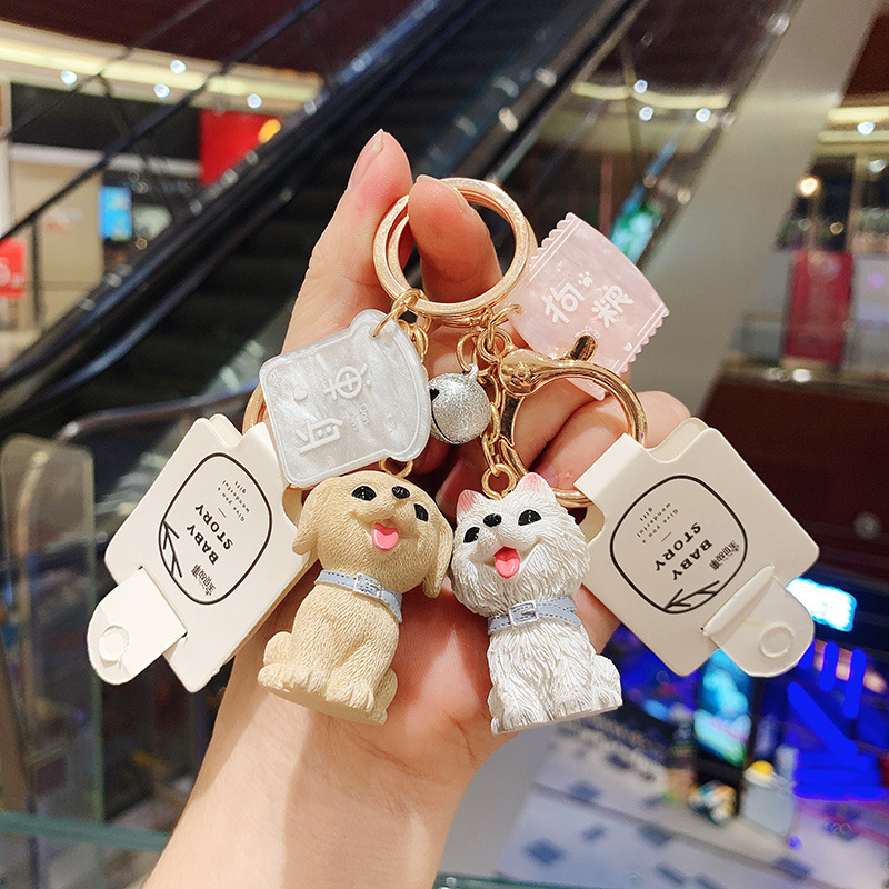 Cute Simulation Dog Keychain Bichon Schnauzer Pet cartoon dog Key Chain Holder Purse for Women Car Key ring Bag Pendant charms