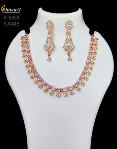Indian Manufacturer's Luxury <b>Gold</b> Plated Brass <b>Jewellery</b> <b>Set</b> Classic CZ Bridal Necklace Zircon Alloy Wedding Parties - Product Image 1