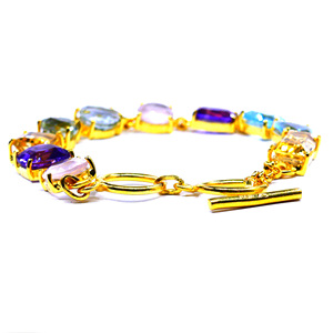 Vêtements de mariage en argent sterling 925 plaqué or pierres multi-coupées pas cher classique femmes porter Bracelet chaîne à maillons - Product Image 2