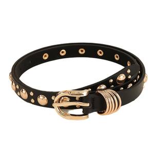 Ceinture en cuir vintage pour jeans et robes, fabrication en gros, nouvelle tendance, ceintures dorées pour femmes, mode punk, ceinture cloutée pour filles - Product Image 1