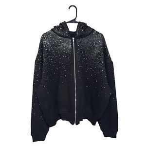 Custom Heavyweight Oversized <b>Hoodie</b> Men <b>Vintage</b> Embroidery Acid Wash Full Rhinestones <b>Zip</b> <b>Up</b> Hoodies & Sweatshirts - Product Image 5