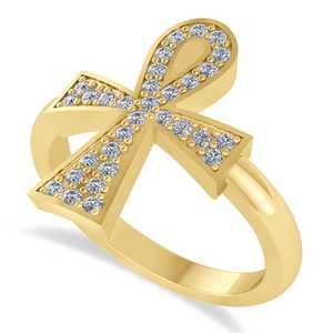 Anillo de Oro Amarillo de 14K con Cruz Egipcia Ankh y Diamante (0.31ct) - Product Image 1
