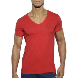 Camisetas de gimnasio con cuello en V para hombres al por mayor de alta calidad, camiseta ligera con patrón sólido Unisex Slim Fit - Product Image 1