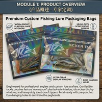 Sacs d'emballage souples Rinpac personnalisés imprimés numériquement, refermables, en plastique, à trois soudures latérales, pour leurres de pêche, hameçons et appâts, avec trou de suspension